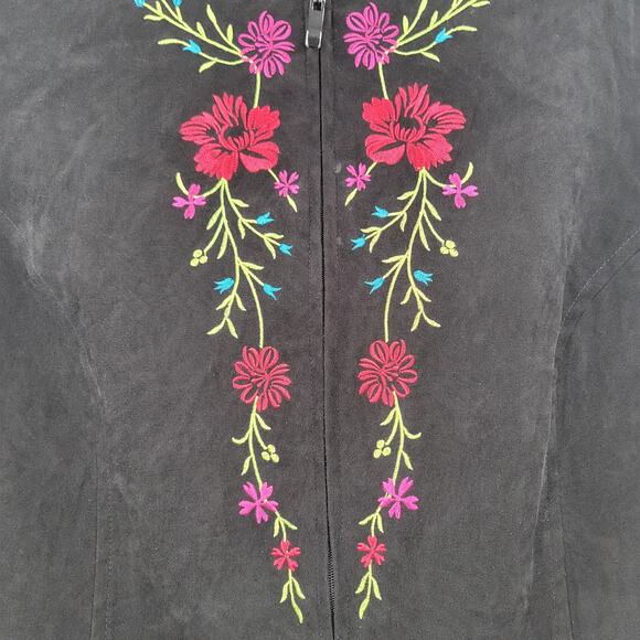 Notations zipper black jacket embroidered flowers size L - Picture 3 of 8